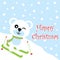 Xmas card with cute bear play ski cartoon on snow background, Xmas postcard, wallpaper, and greeting card