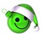 Xmas Christmas ball smiling face emoticon. New Year`s Eve bauble