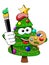 xmas christmas tree mascot character painter brush artist isolated