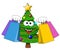 Xmas christmas tree mascot character shopping bags sale isolated