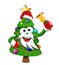 Xmas christmas tree santa claus mascot character ringing bell is