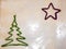 Xmas congratulation time. festive night. twinkle little star. new year greeting card. christmas tree from tinsel on snowflakes