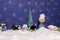 Xmas decorations crafts snow scenary crochet snowman, boy, sheep