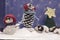 Xmas decorations crafts snow scenary crochet snowman, skier, she