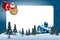 Xmas frame santa Claus superhero flying night snowy landscape