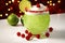 Xmas Grinch Punch. Close up. Copy space. Generative AI.
