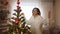 xmas and happy new year at home athmosphere concept. 4k slow motion close up joyful laughing elegant woman dancing with