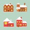 Xmas house set with vintage brick color. Christmas decorative house with fire chimney. Multicolor houses. Cute Christmas-decorated