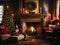Xmas interior with fireplace and candles