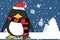 Xmas little happy penguin cartoon expression santa claus hat background