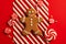 xmas man holiday gingerbread red food sweet christmas cookie decoration man gingerbread background. Generative AI.
