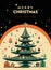 Xmas modern design with Christmas tree, ball, star decoration and gifts boxes. Christmas card, poster, holiday cover or