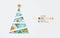 Xmas modern design with paper cut Christmas tree and realistic traditional decor elements. Christmas card, poster, banner, cover