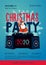 Xmas party poster with santa claus dj. New year event invitation. Vector banner template.