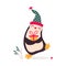 Xmas Penguin Cartoon Character with Present Box, Merry Christmas and Happy New Year Vector Illustration