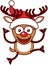 Xmas reindeer with big antlers, jumping and wearing a Santa hat