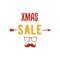 Xmas Sale typography overlay with arrow, Santa glasses and beard. Christmas offer lettering emblem. Holiday Online and