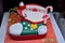 Xmas Strawberry sponge cake Santa display