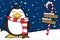 Xmas sweet penguin cartoon expression santa claus hat background