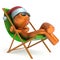 Xmas vacation man smiley character chilling beach deck chair