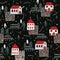 Xmas Village Church House Pattern Black Red color