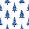 XMAS watercolor Fir Tree Seamless Pattern in Blue Color. Hand Painted Spruce Pine tree background or wallpaper for