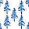 XMAS watercolor Fir Tree Seamless Pattern in Blue Color. Hand Painted Spruce Pine tree background or wallpaper for