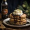 Xmaspunk Stacked Pancakes With Syrup, Whipped Cream, And Dark Brown Schlieren Photography