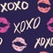 XOXO brush lettering signs seamless pattern, Grunge calligraphic hugs and kisses Phrase, Internet slang abbreviation XOXO symbols,