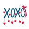 XOXO lettering decorated with hearts and ribbon bow.