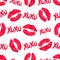 XOXO and lipstick kiss seamless pattern