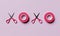 XOXO symbol is an abbreviation for hugs and kisses by scissors and ribbon tape on pink background. Love affection and Valentine`s