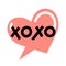 Xoxo word bold hand lettering on heart shape pink speech bubble background. Vector clip-art for social media, posters