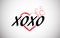 XOXO Word Text with Red Brush Stroke Hearts and Handwritten Font