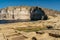 Xwejni Salt Pans and Xlendi Cliffs on Gozo island,Malta.Amazing natural creations originated from limestone.Traditional Sea-Salt