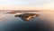 XXL panoramic sunrise aerial drone view of North Head, a headland in Manly and part of Sydney Harbour National Park in Sydney