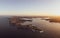 XXL panoramic sunset aerial drone view of South Head, a headland to the north of the suburb of Watsons Bay in Sydney