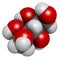 Xylitol artificial sweetener molecule. Used as sugar substitute. Atoms are represented as spheres with conventional color coding:.