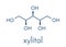 Xylitol artificial sweetener molecule. Used as sugar substitute. Skeletal formula.