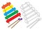 Xylophone colorful and in black with white colors, coloring page