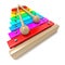 Xylophone with rainbow colored keys and with two wood drum sticks. 3D render