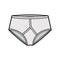 Y-front Brief underwear technical fashion illustration with elastic waistband, vertical fly. Flat trunks Underpants