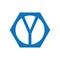 Y logo with a blue octagon frame shape