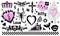 Y2k 2000s cute emo goth aesthetic stickers, tattoo art elements and slogan. Vintage pink and black gloomy set. Gothic