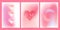Y2k a4 banners set. Gradient pink love heart blurry elements. Valentine shapes. Unfocused Graphic aesthetic background