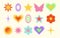 Y2k aesthetic blurred gradient aura hearts, flower, butterfly, star, circle. Trendy set of modern blurry figures in