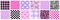 Y2k glamour pink seamless patterns. Backgrounds in trendy emo goth 2000s style.
