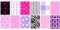 Y2k glamour pink seamless patterns. Backgrounds in trendy emo goth 2000s style