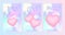 Y2k heart blurred gragient cards. Happy Valentine s Day holographic vector posters background with cloud and hearts