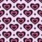 Y2k seamless pattern. Abstract hearts and stars. Emo 2000s style. Vector background. Black and pink colors.